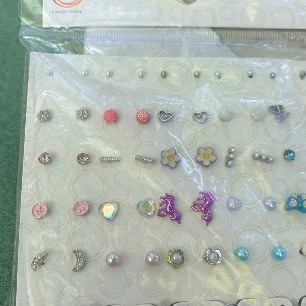 NWT Wonder Nation 30 pc Colorful Silver Pierced Earrings Set Floral Emoji Heart